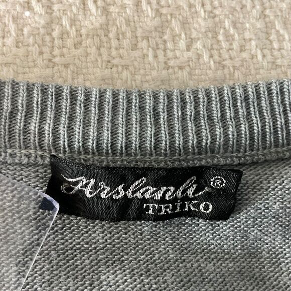 Arslanb Triko Men's V-Neck Sweater Large Light Gray Zigzag Pattern - Picture 7 of 9